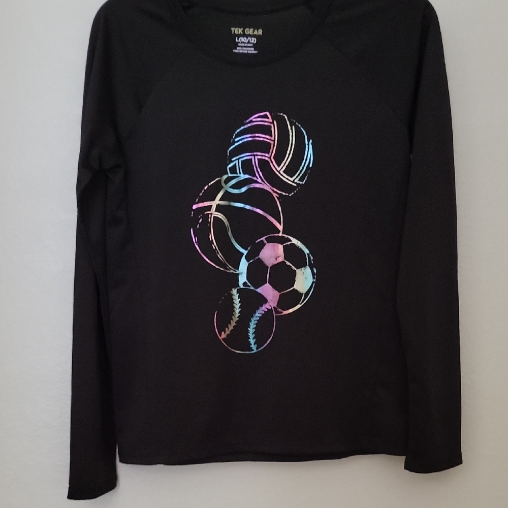 Tek Gear Black Long Sleeve with Colorful Sports Design